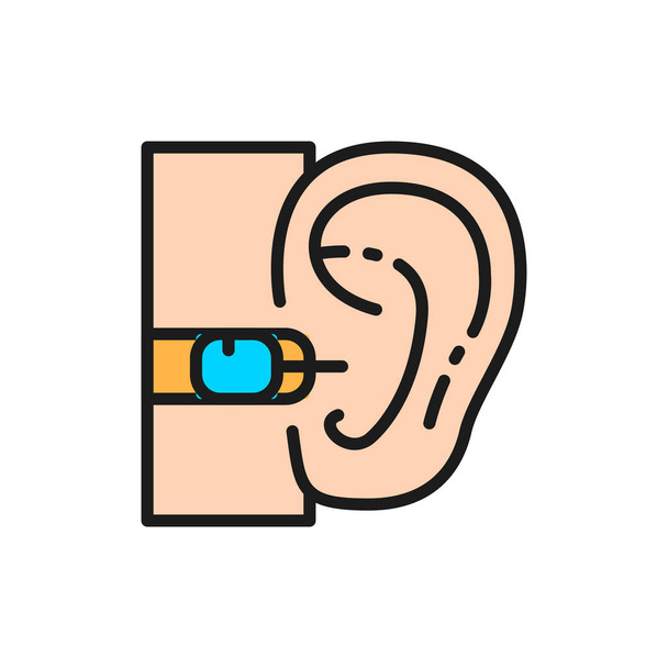 Belső hallókészülék lapos színű vonal ikon. Fehér alapon elszigetelve - Vektor, kép