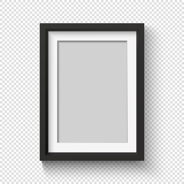 Černý rámeček na stěně pro fotku. Realistický prázdný jednoduchý fotorámeček. 3D plakát se stínem. - Fotografie, Obrázek