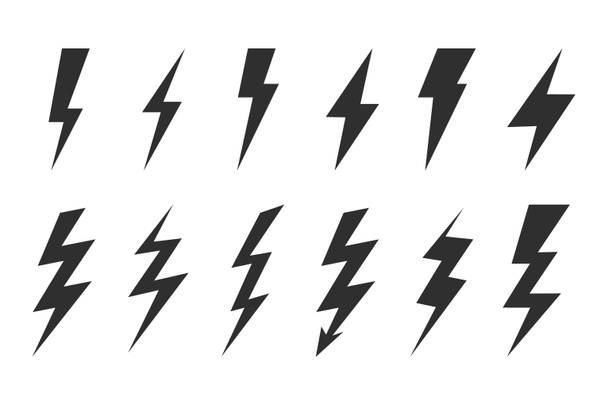 Donner setzte ein. elektrischer Blitz. Blitz, Donner und Blitz-Symbole gesetzt - Foto, Bild