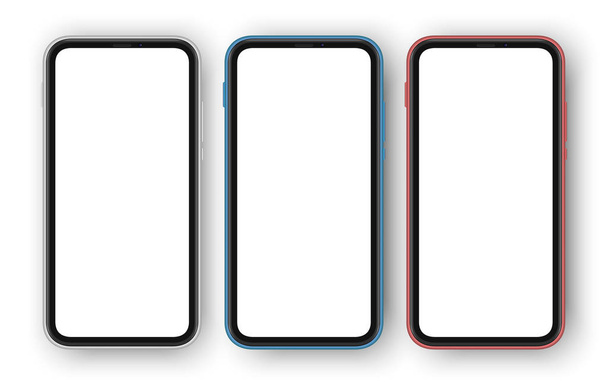  Frameless cellphones isolated with screen for your content. Cellphone mockup - Vector, Image