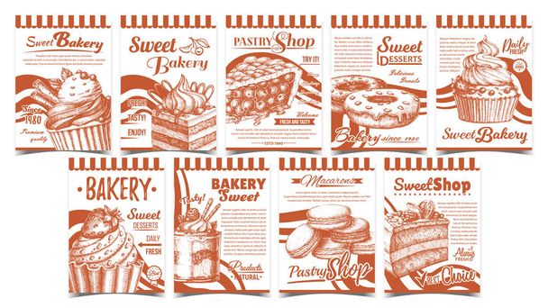 Bakery Pastry Shop Advertising Banners Set Vector - Vector, Image
