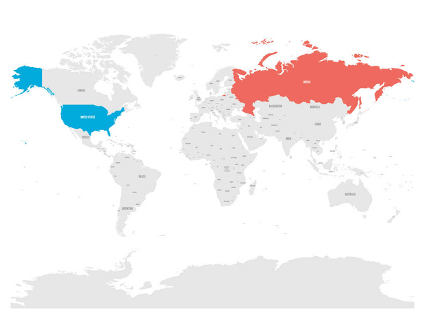 Les États-Unis et la Russie ont souligné sur la carte politique du monde. Illustration vectorielle
. - Vecteur, image