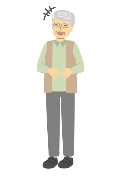 Senior man with glasses laughing holding his belly - Vector, Image