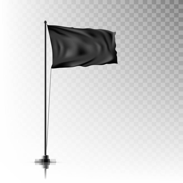 Realistic Black Flag On Steel Pole On Background - Vector, Image