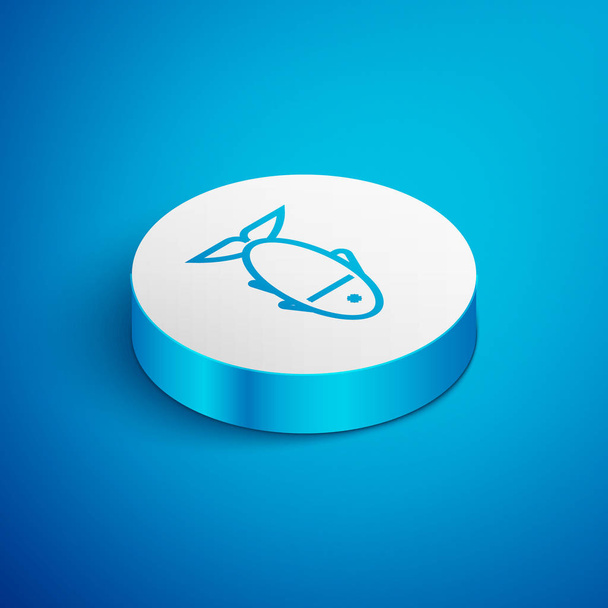 Isometric line Fish icon isolated on blue background. White circle button. Vector Illustration - Vector, Image