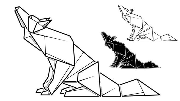 Imagen de origami de lobo de papel (dibujo de contorno
). - Vector, Imagen