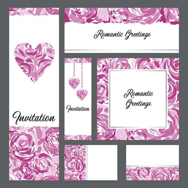 Set of vector cards and invitations in soft pink shades. - Vector, Image