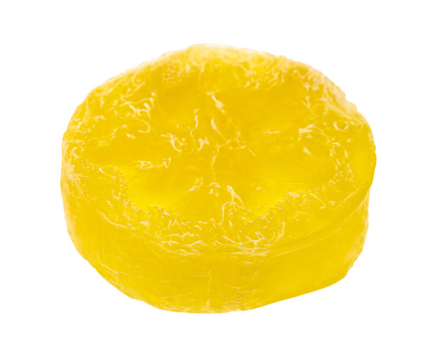 savon rond jaune translucide avec plante Luffa
 - Photo, image