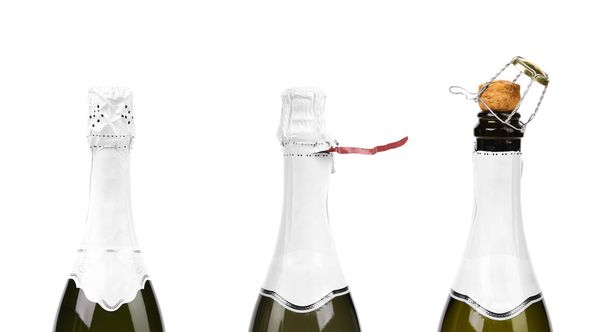 Three steps of opening champagne bottle. - Photo, image
