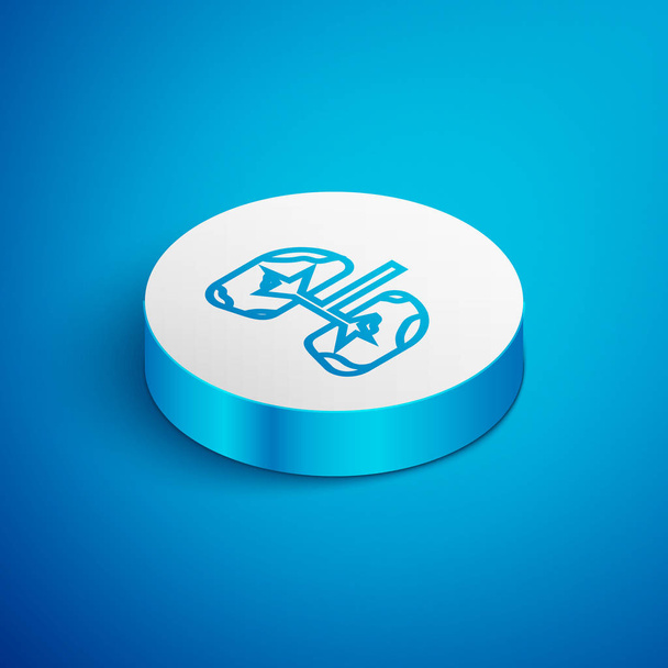 Isometric line Lungs icon isolated on blue background. White circle button. Vector Illustration - Vector, Image
