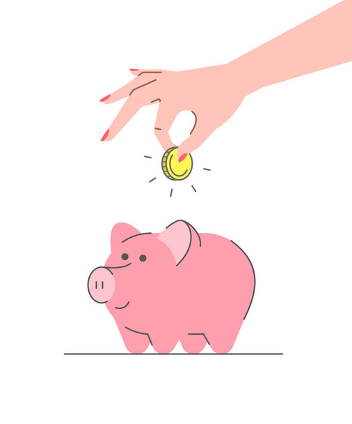 Donation concept with cute pink piggy bank - Vector, Image