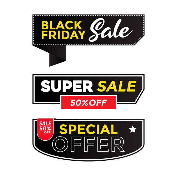 Συλλογή Black Friday Super Sale Ειδική Προσφορά Σχεδιασμός Ετικέτας - Διάνυσμα, εικόνα