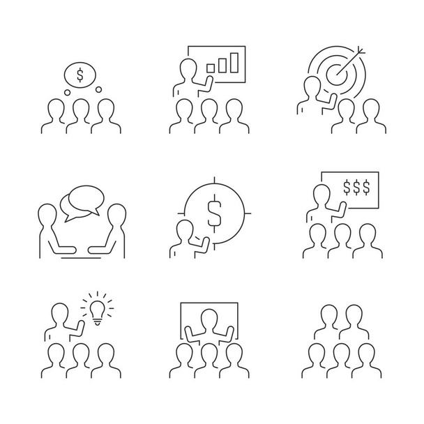 Business training line icons on white background - ベクター画像