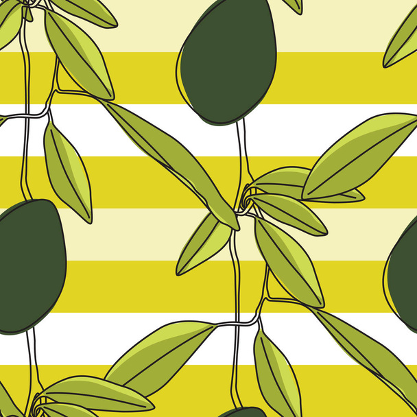 Avocadozweige mit nahtlosem Muster auf gestreiftem Hintergrund - Vektor, Bild