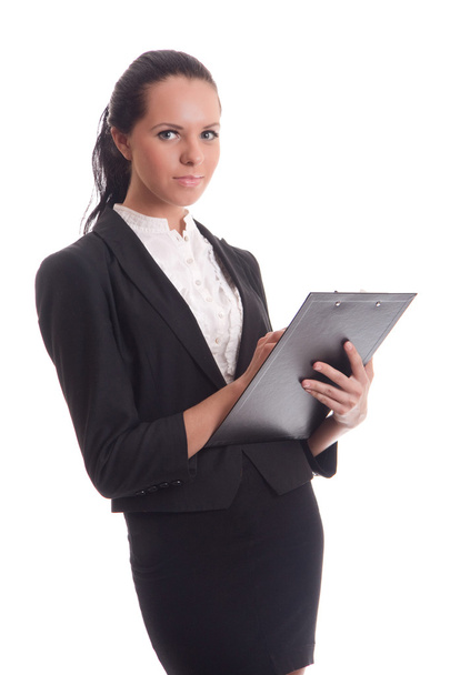 Businesswoman with white folder on white background isolated - Fotografie, Obrázek