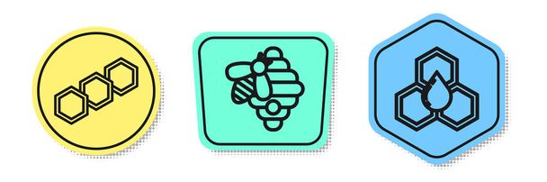Set line Honeycomb, Hive for bees and Honeycomb. Colored shapes. Vector - Vector, Image