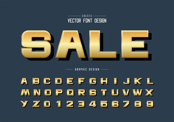 Eladó arany betűtípus és félkövér ábécé vektor, Golden design betűtípus betű és szám, Grafikus szöveg a háttérben - Vektor, kép