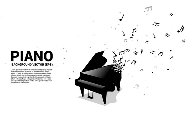 Vector piano de cauda com música melodia nota dança fluxo. Concepção de fundo para música e tema de concerto
. - Vetor, Imagem
