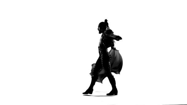 Silhouette Dancing man wearing a toreador costume. Isolated on white background in full length. Close up, slow motion. - Footage, Video