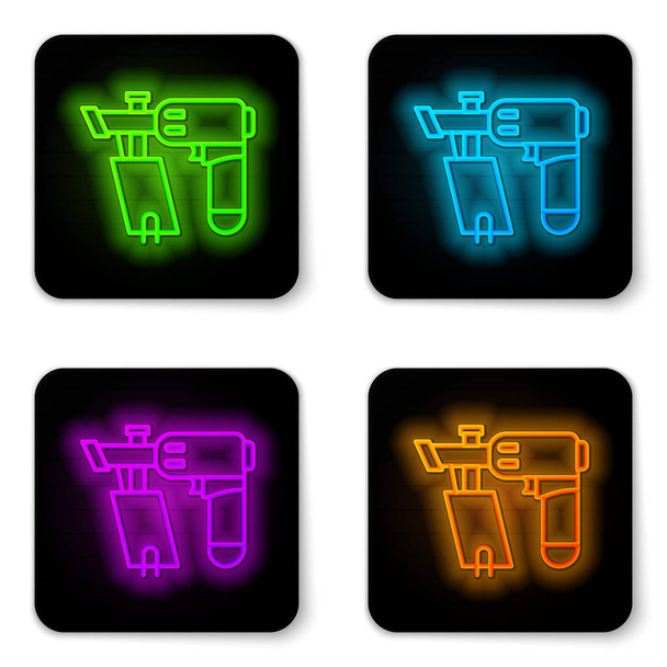 Glowing neon line Nail gun icon isolated on white background. Black square button. Vector Illustration - Vector, Image