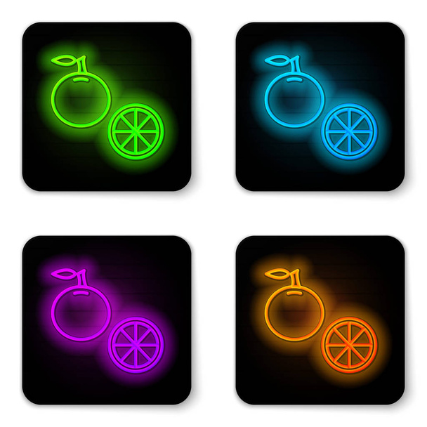 Glowing neon line Orange fruit icon isolated on white background. Black square button. Vector Illustration - Vektor, kép