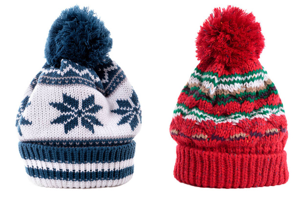 Червоно-синій зимовий гірськолижний капелюх ізольований білий
 - Фото, зображення