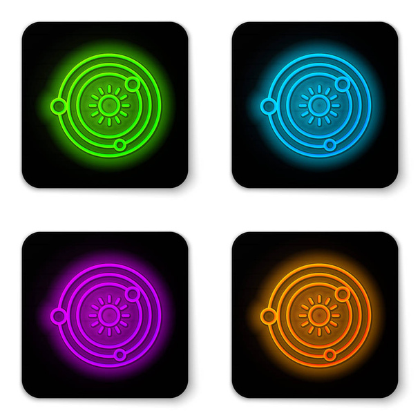 Glowing neon line Solar system icon isolated on white background. The planets revolve around the star. Black square button. Vector Illustration - Vector, Image