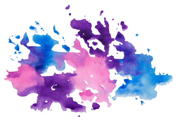 Abstract Watercolor Blue, Pink, Violet Blot Isolated on White Ba - Zdjęcie, obraz