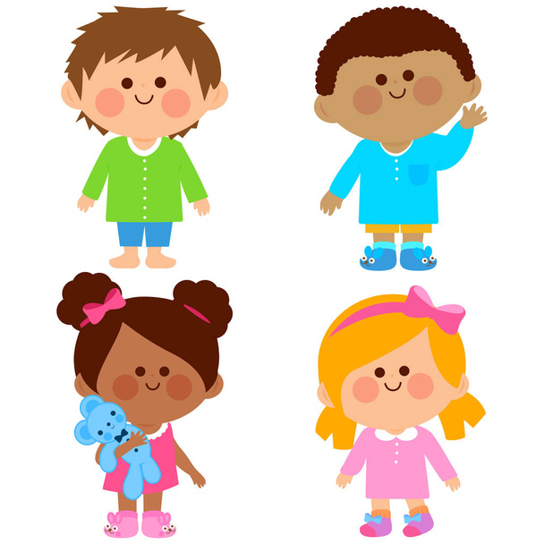 Kinderen in een pyjama. Vectorillustratie - Vector, afbeelding