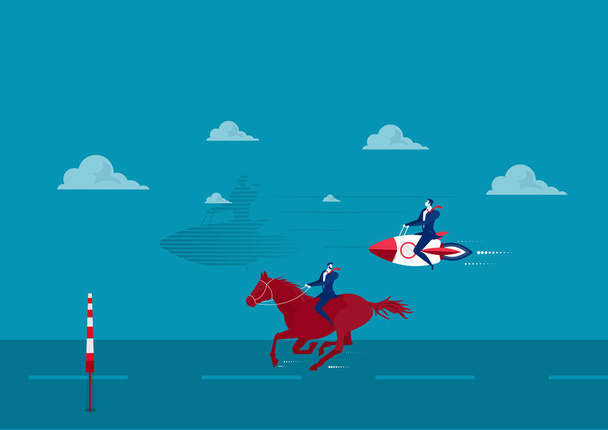 businessman on horse racing with rocket competition concept vector. - Vector, Image