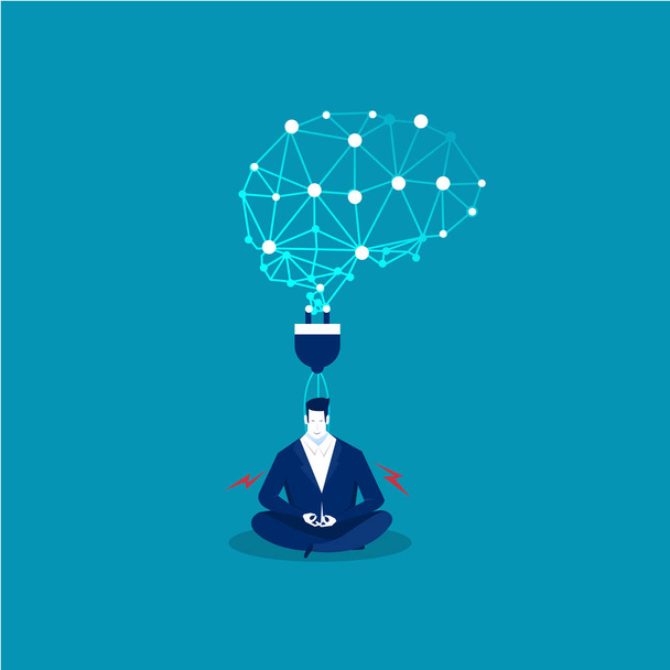businessman thinking during meditation plug power . vector illustration. - Vector, Image
