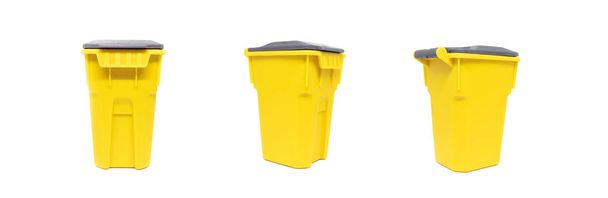 Set di bidoni di plastica gialla o spazzatura isolata su sfondo bianco
. - Foto, immagini