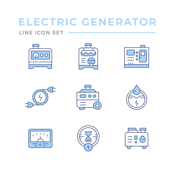 Stel kleur lijn pictogrammen van elektrische generator - Vector, afbeelding