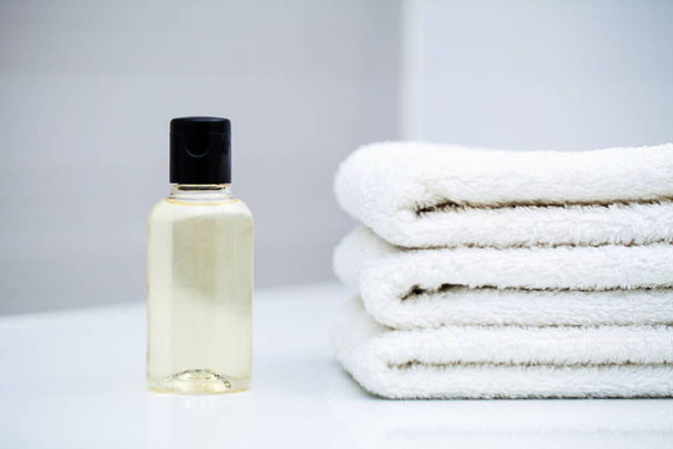 Shower supplies. Composition cosmetic products of spa treatment. - 写真・画像