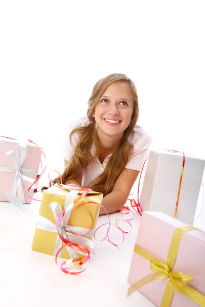 Girl with giftboxes - 写真・画像