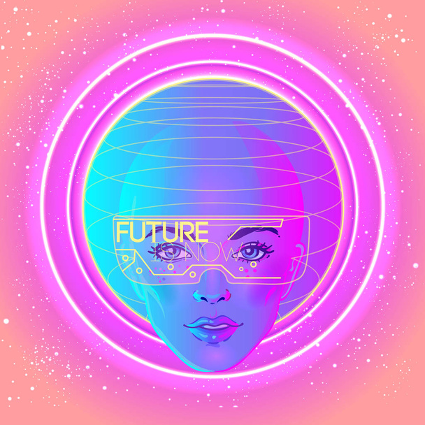 Futuristic synth wave style. Retroparty  flyer template. Portrai - Vector, Image