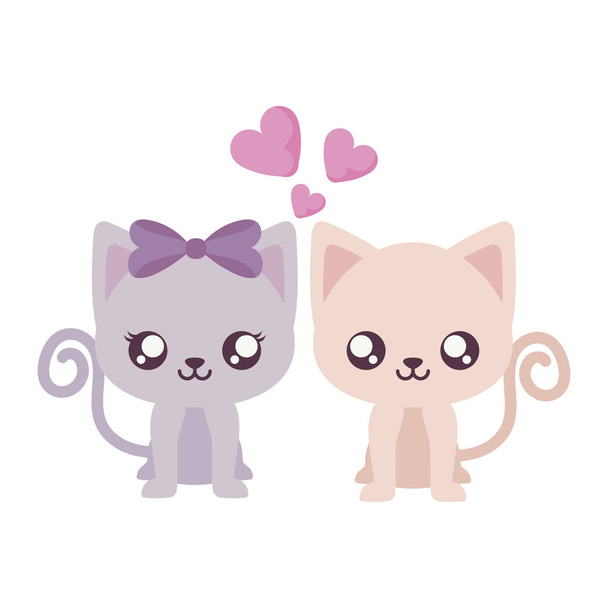 kawaii female and male cat cartoon vector design - Vetor, Imagem
