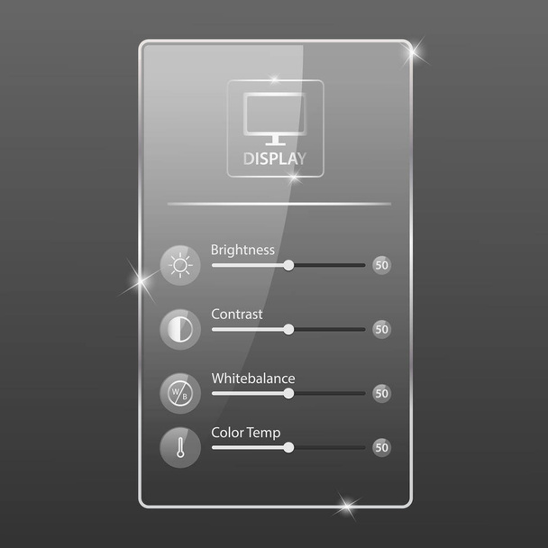 Pantalla gráfica de monitor de interfaz de usuario transparente brillante settin
 - Vector, imagen