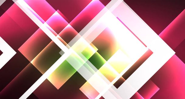 Neon geometric abstract background in hipster style on light background. Space retro design. Color geometric pattern. Square shape abstract background. - Vetor, Imagem
