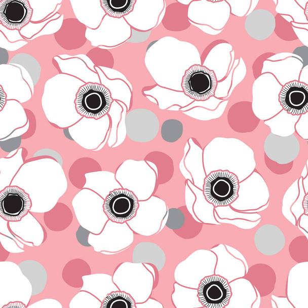 White Anemone Flower Design Pattern on Pink Background and Confe - Vector, Image