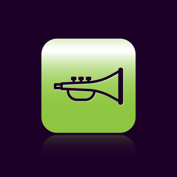 Linha preta Ícone de trompete de instrumento musical isolado em fundo preto. Botão quadrado verde. Ilustração vetorial
 - Vetor, Imagem