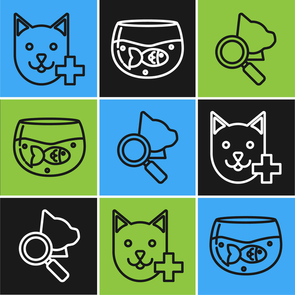 Set line Veterinary clinic symbol, Veterinary clinic symbol and Aquarium with fish icon. Vector - Vector, Image