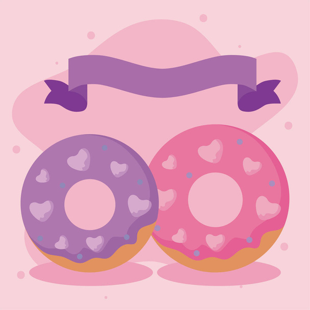 Donuts met hart en lint vector design - Vector, afbeelding