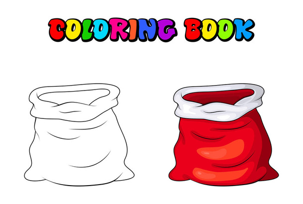 Red sack santa claus empty bag coloring book,pages. Cartoon illu - Vector, Image