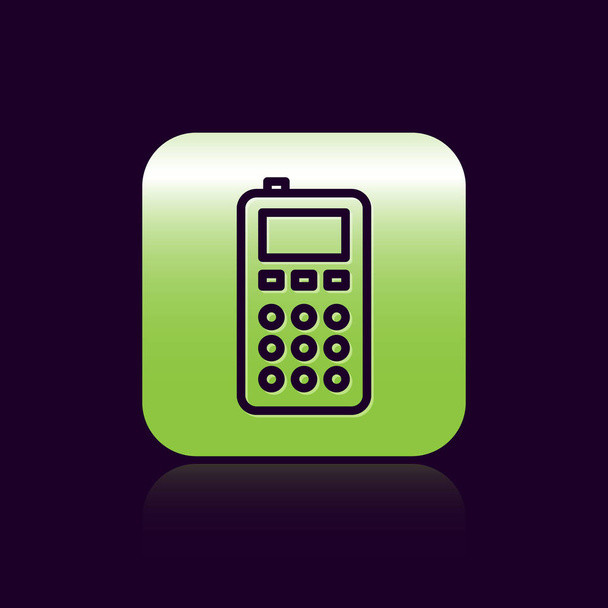Black line Remote control icon isolated on black background. Green square button. Vector Illustration - Vetor, Imagem