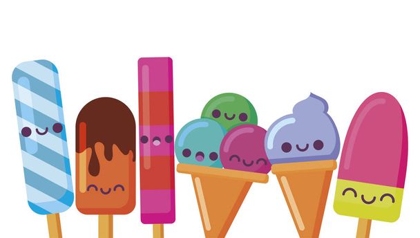 kawaii ice creams and popsicles cartoons vector design - Vector, Image