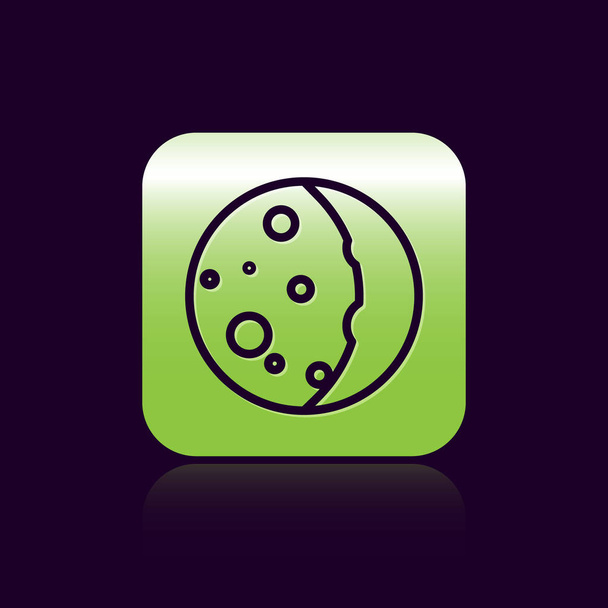 Black line Eclipse of the sun icon isolated on black background. Total sonar eclipse. Green square button. Vector Illustration - Wektor, obraz