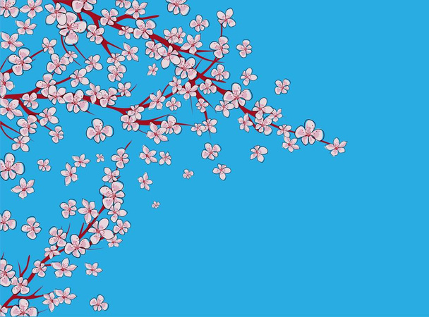 Sakura na jasnym tle. Kwiat wektora Sakura. Wektorowy odcisk kwiatowy. Kwitnące płatki wiśni. Japońska kultura. Kwiatowy wzór. Kwitnące drzewo. Wzór banera. - Wektor, obraz
