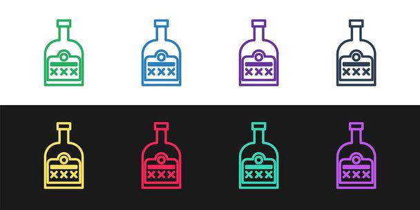 Ρύθμιση γραμμής Αλκοόλ ποτό Ρούμι μπουκάλι εικονίδιο απομονώνονται σε μαύρο και άσπρο φόντο. Εικονογράφηση διανύσματος - Διάνυσμα, εικόνα