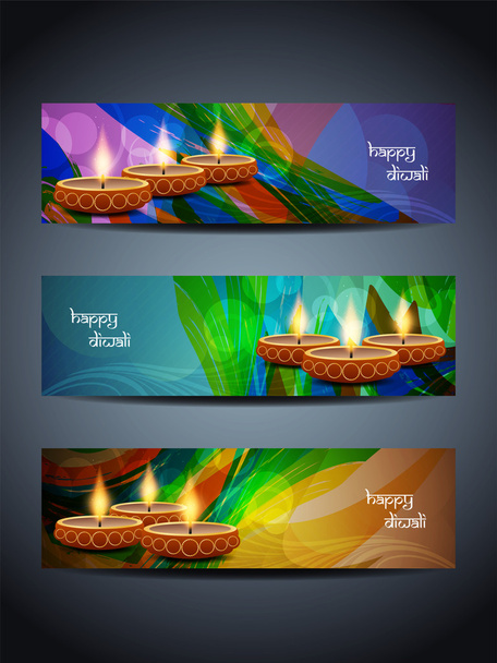 Set of elegant religious vector web header designs for diwali. - Vector, afbeelding